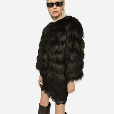 Dolce & Gabbana Cropped-jacke Mit Faux Fur In Black