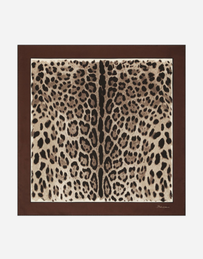 Shop Dolce & Gabbana Leopard-print Twill Scarf (90x90) In Brown