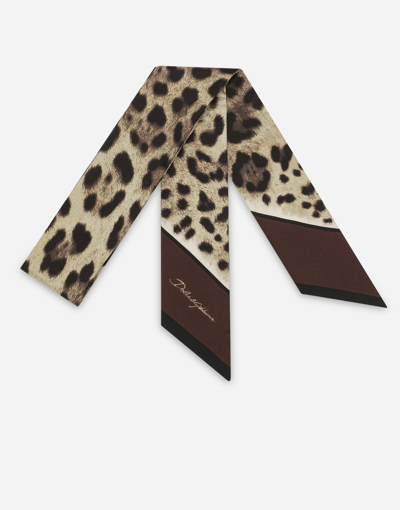 Shop Dolce & Gabbana Leopard-print Twill Headscarf (6x100) In Brown