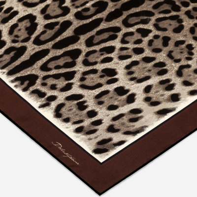 Shop Dolce & Gabbana Leopard-print Twill Scarf (50x50) In Brown