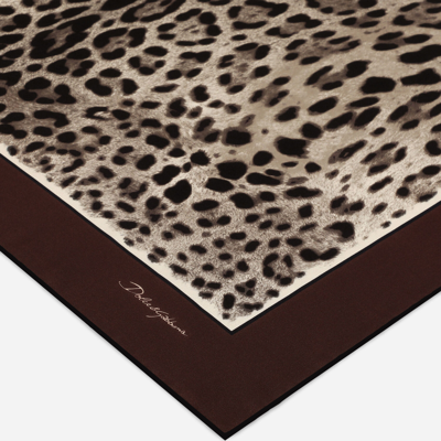Dolce & Gabbana Dolce&gabbana Leopard Print Square Silk Scarf In Brown