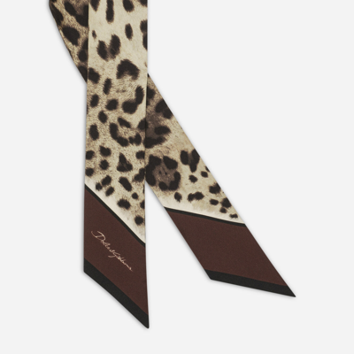 Shop Dolce & Gabbana Leopard-print Twill Headscarf (6x100) In Brown