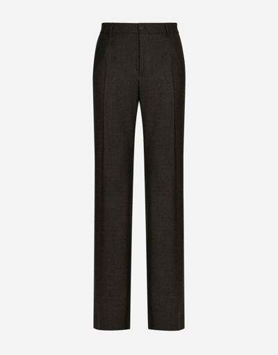 Shop Dolce & Gabbana Stretch Flannel Straight-leg Pants In Grey