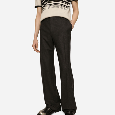 Shop Dolce & Gabbana Stretch Flannel Straight-leg Pants In Grey