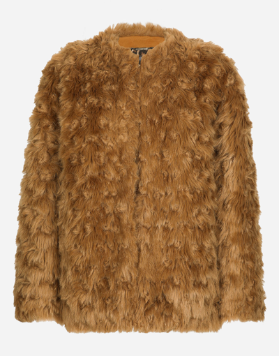 Shop Dolce & Gabbana Faux Fur Jacket In Yellow