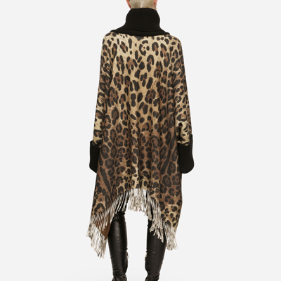 Shop Dolce & Gabbana Cashmere And Wool Poncho With Fringing In Animal Print