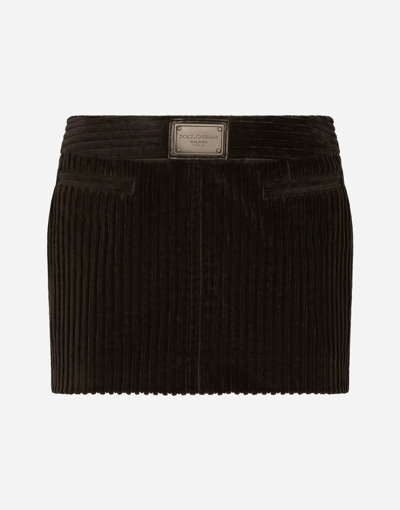 Dolce & Gabbana Ribbed Velvet Mini Skirt In Brown