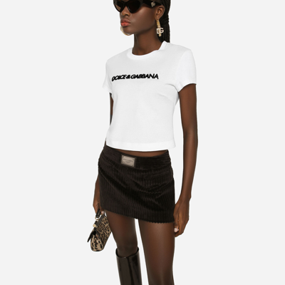 Dolce & Gabbana Ribbed Velvet Mini Skirt In Brown