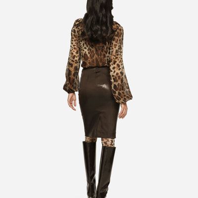 Shop Dolce & Gabbana Midi Skirt In Shiny Satin In Brown