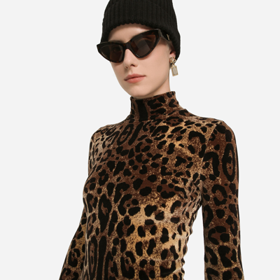 Shop Dolce & Gabbana Chenille Jumpsuit With Jacquard Leopard Design In Multicolor