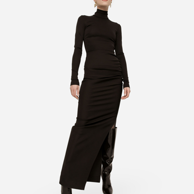 Shop Dolce & Gabbana Long Jersey Milano Rib Dress In Brown