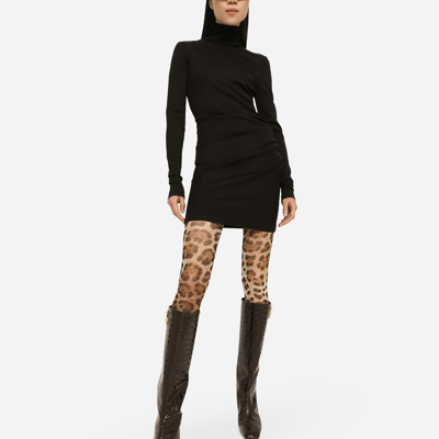 Shop Dolce & Gabbana Short Jersey Milano Rib Dress In Black