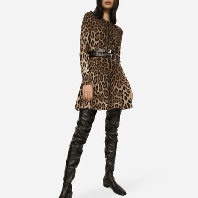 Shop Dolce & Gabbana Short Leopard-print Cady Dress In Animal Print