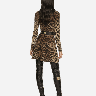 Shop Dolce & Gabbana Short Leopard-print Cady Dress In Animal Print