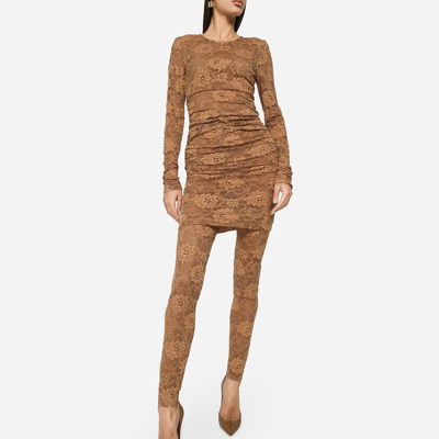Dolce & Gabbana Lace Dress In Beige