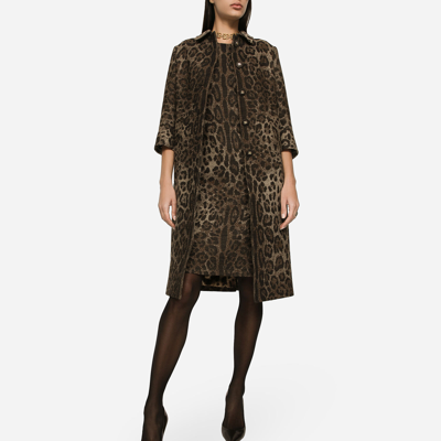 Shop Dolce & Gabbana Wool Midi Dress With Jacquard Leopard Design In Multicolor