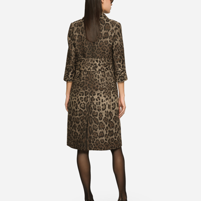 Shop Dolce & Gabbana Wool Midi Dress With Jacquard Leopard Design In Multicolor