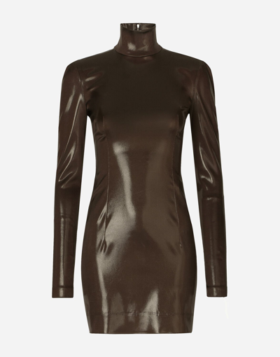 Shop Dolce & Gabbana Short Silk Satin Dress In Brown