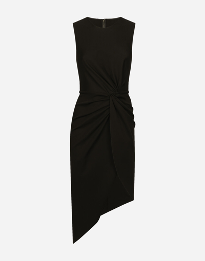 Shop Dolce & Gabbana Calf-length Dress In Jersey Milano Rib With Draping In Black