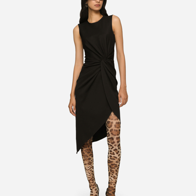 Shop Dolce & Gabbana Calf-length Dress In Jersey Milano Rib With Draping In Black