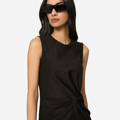 Shop Dolce & Gabbana Calf-length Dress In Jersey Milano Rib With Draping In Black