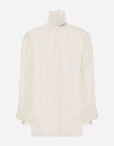 Shop Dolce & Gabbana Floral Lace Turtle-neck Blouse In White