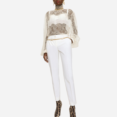 Dolce & Gabbana Floral Lace Turtle-neck Blouse In White