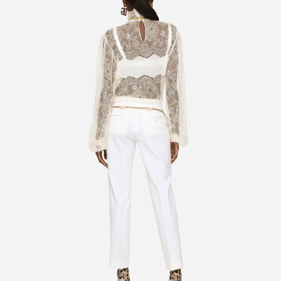 Dolce & Gabbana Floral Lace Turtle-neck Blouse In White