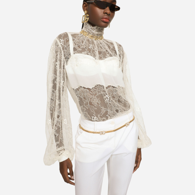 Dolce & Gabbana Floral Lace Turtle-neck Blouse In White