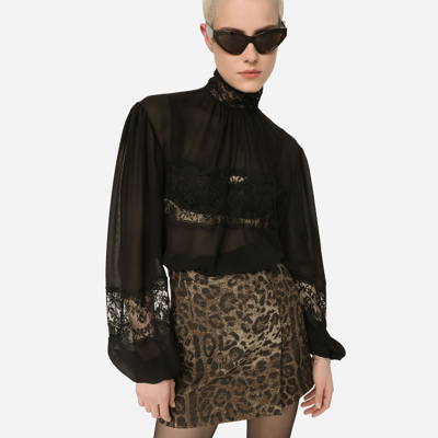 Shop Dolce & Gabbana Georgette And Lace Turtle-neck Blouse In Black