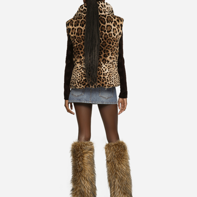 Shop Dolce & Gabbana Sleeveless Leopard-print Jacket With Logo Tag In Animal Print