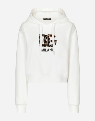 Shop Dolce & Gabbana Jersey Hoodie With Carpet-stitch Dg Patch In White