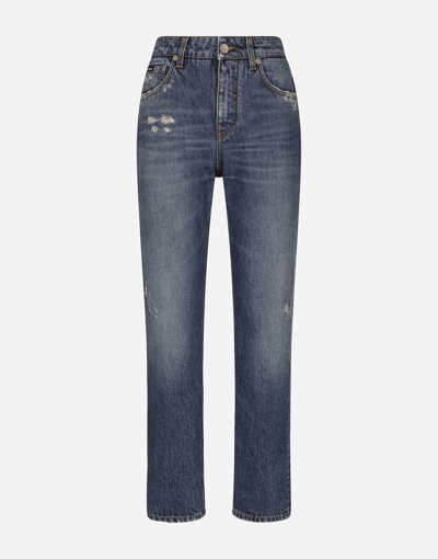 Shop Dolce & Gabbana Boyfriend Jeans In Medium Blue Denim In Multicolor