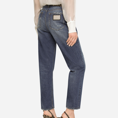 Shop Dolce & Gabbana Boyfriend Jeans In Medium Blue Denim In Multicolor