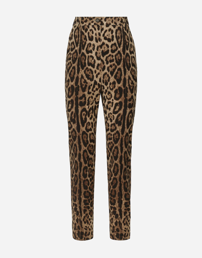 Shop Dolce & Gabbana High-waisted Pants In Leopard-print Wool In Animal Print