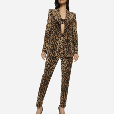Shop Dolce & Gabbana High-waisted Pants In Leopard-print Wool In Animal Print