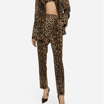 Shop Dolce & Gabbana High-waisted Pants In Leopard-print Wool In Animal Print