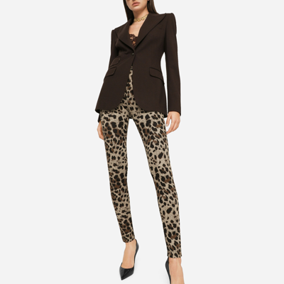 Shop Dolce & Gabbana Jersey Leggings With Jacquard Leopard Design In Multicolor