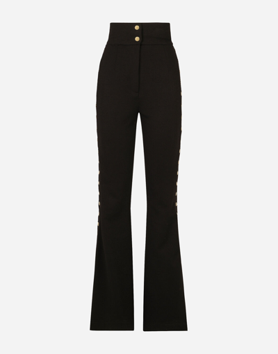 Shop Dolce & Gabbana Full Milano Pants With Buttons Down The Side In Black