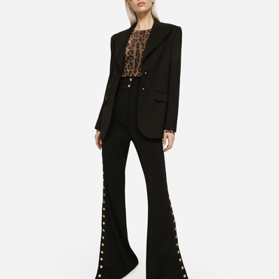 Shop Dolce & Gabbana Full Milano Pants With Buttons Down The Side In Black