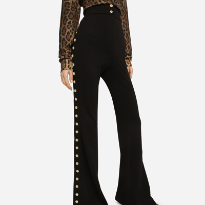 Shop Dolce & Gabbana Full Milano Pants With Buttons Down The Side In Black