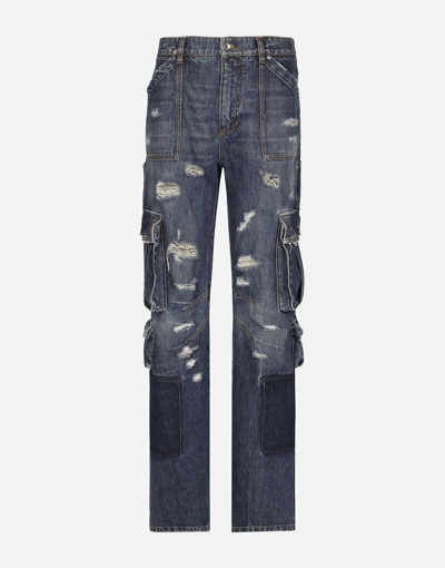Shop Dolce & Gabbana Denim Cargo Jeans With Rips In Multicolor