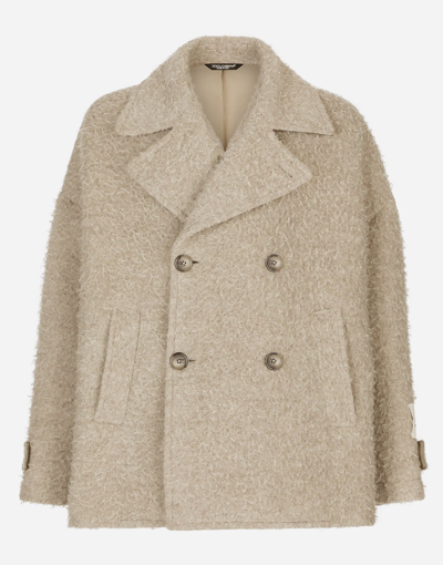 Shop Dolce & Gabbana Vintage-look Double-breasted Wool And Cotton Pea Coat In Beige