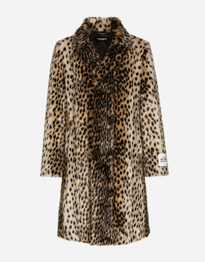 Shop Dolce & Gabbana Lynx-effect Jacquard Faux Fur Coat In Multicolor