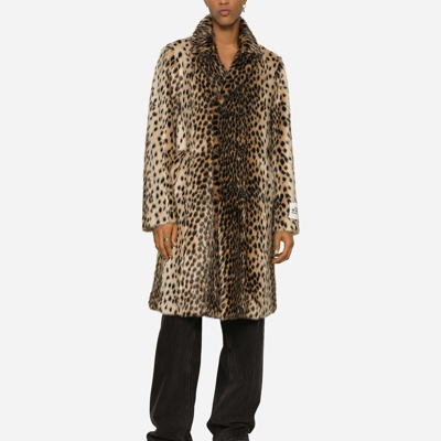 Shop Dolce & Gabbana Lynx-effect Jacquard Faux Fur Coat In Multicolor