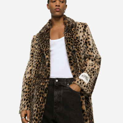 Shop Dolce & Gabbana Lynx-effect Jacquard Faux Fur Coat In Multicolor