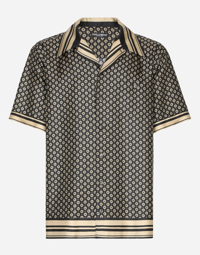 Shop Dolce & Gabbana Silk Twill Hawaiian Shirt With Dg Logo Print In Black