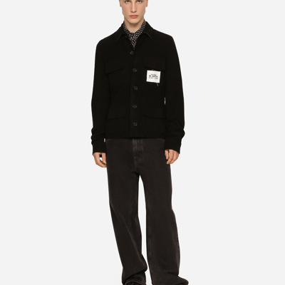 Shop Dolce & Gabbana Sporty Stretch Fustian Shirt With Multiple Pockets In Black