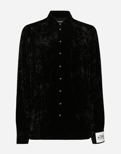 Shop Dolce & Gabbana Crushed Velvet Shirt In Black