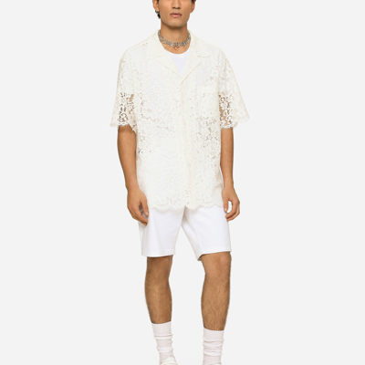 Shop Dolce & Gabbana Lace Hawaiian Shirt In White
